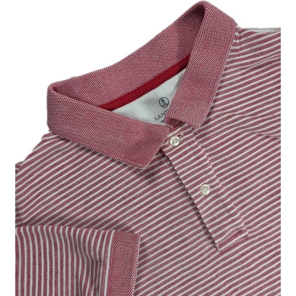 Lands' End Polo Shirt Mens Size‎ XL 46-48 RED/White Short Sleeve Striped Cotton
